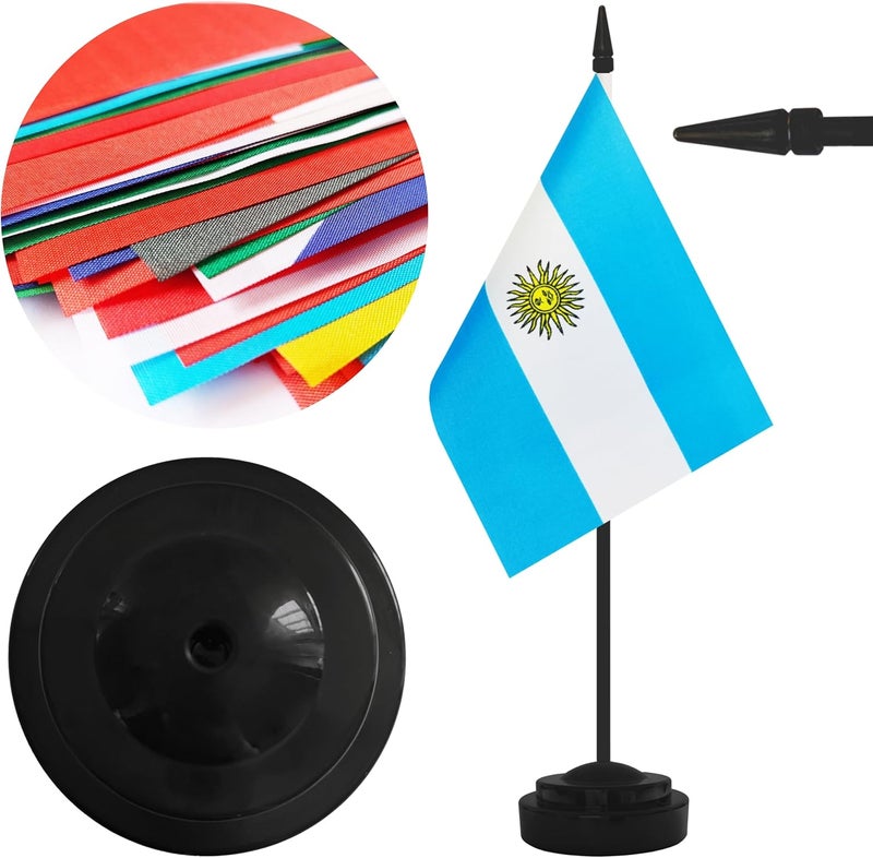 Yamiuo 2 Pack Argentina Desk Flag Set, Argentine Desktop Small Miniature Table Office Flag with 12" Black Pole and Black Base, Offices, Classroom, Home, Festival Decoration (Argentina) - Image 3